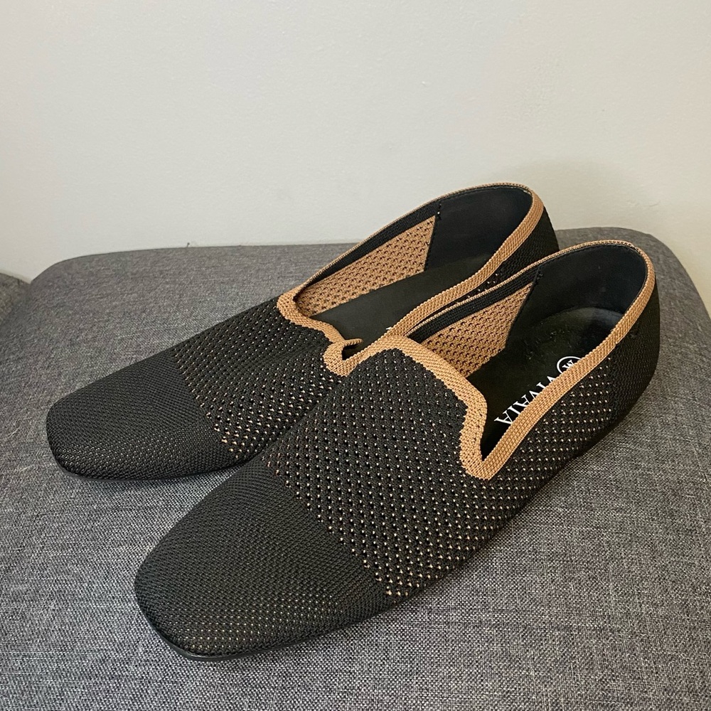 VIVAIA Size EU 42 Flats Deep Ebony Square Toe Perforated Slip On Loafer US 10.5